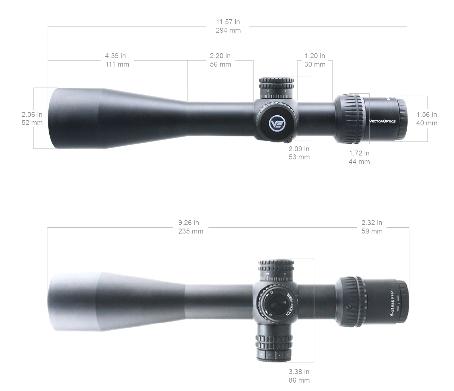 Vector Optics Veyron 6-24x44 FFP IR Riflescope, illuminated Red Dot Reticule