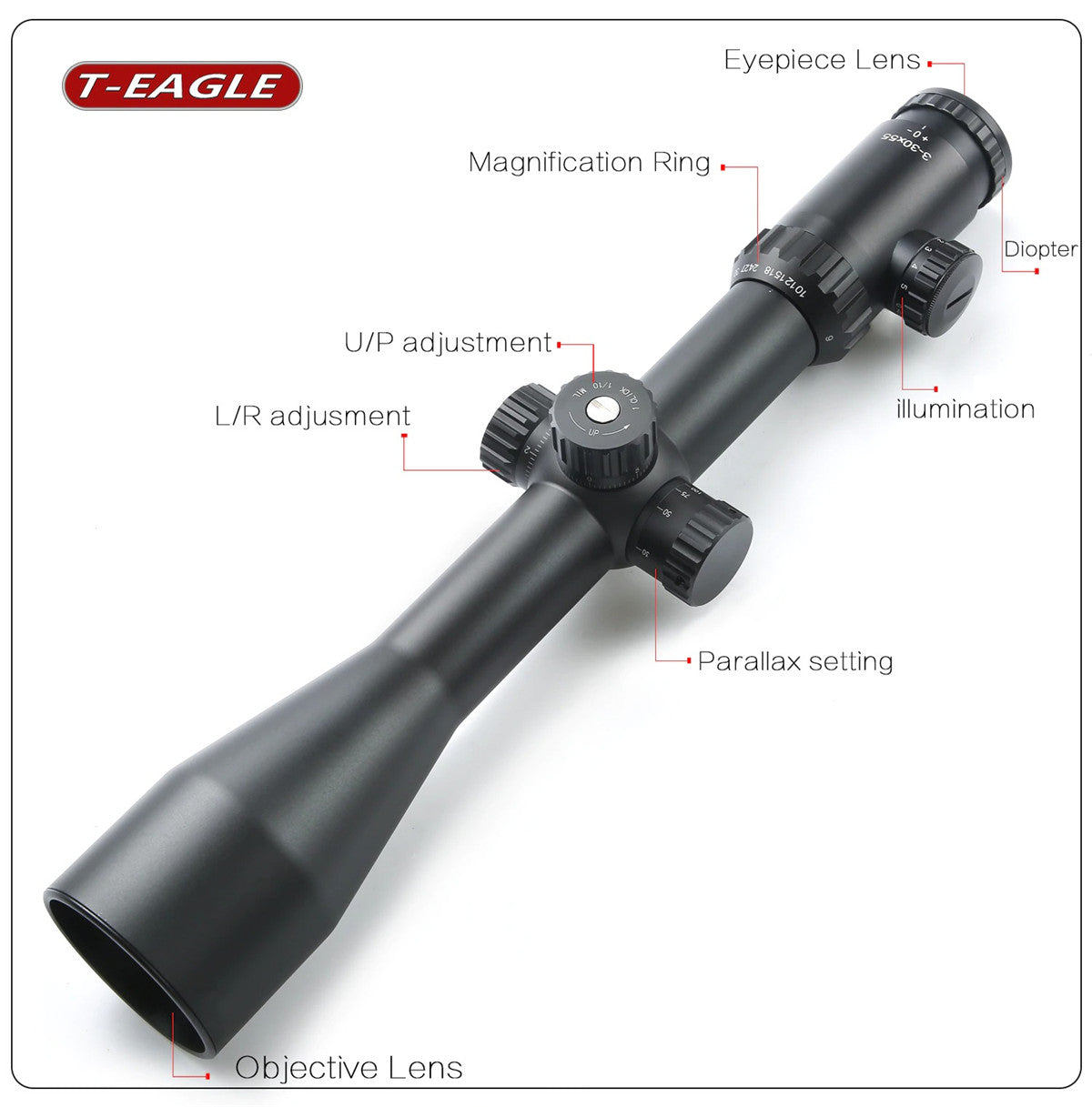 T-Eagle 3-30X55FFP Long Range Hunting Riflescope